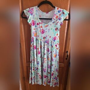 Posh Peanut Mint Mermaid Print Ruffle Sleeve Dress